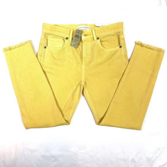 NWT Loft modern skini crop yellow Frayed hemstretchy Cotton jeans - Picture 4 of 8